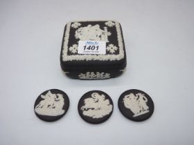 A Wedgwood black and white Jasperware box and cover,