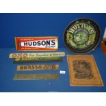 A small quantity of Advertising metal signs for "Oxo", "Robin's starch" enamel "Hudson's Soap" etc.