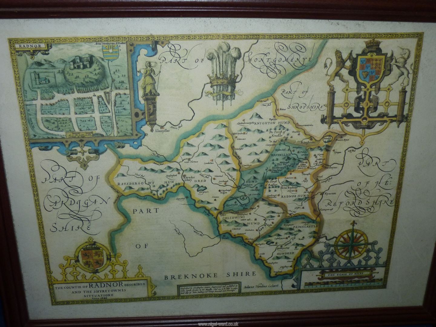 Two framed Prints of maps, Radnor 21'' x 15 1/2'' overall and Buckinghamshire, 17" x 21" overall. - Image 2 of 3