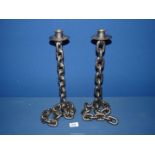 Two chain effect candlesticks, 15 3/4".