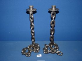 Two chain effect candlesticks, 15 3/4".