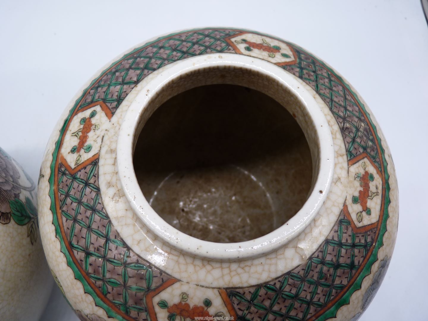 A pair of Oriental crackle glazed poly chrome ginger jars, - Image 13 of 20