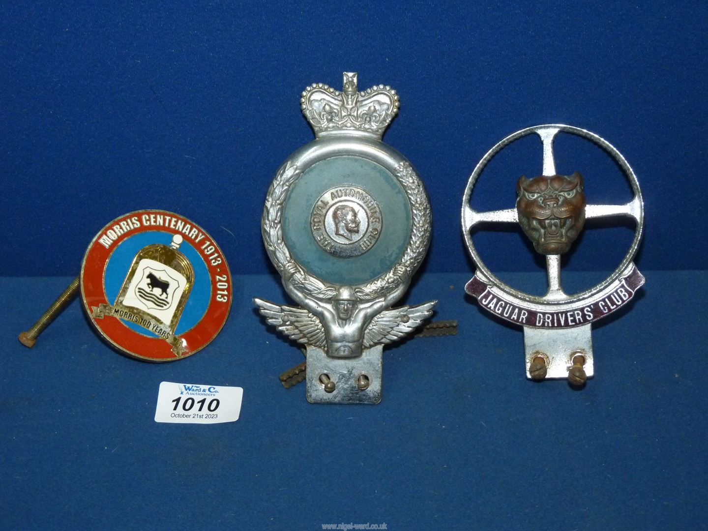 A small quantity of car badges to include Morris Centenary 1913-2013,