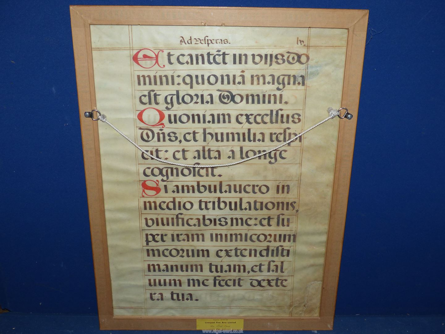 A framed hand illuminated painting calligraphy of antique Latin music sheet. 58cm x 44cm. - Image 2 of 2