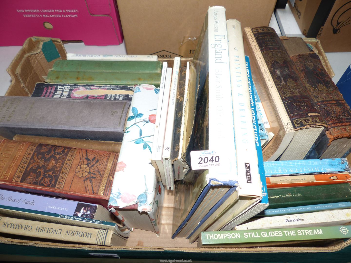 A box of books, including, two volumes of International Library of Famous Literature,