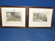 A pair of small coloured engravings titled 'Otter Hunting' 9 1/2" x 7 3/4".