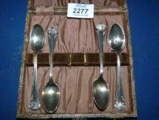 Four Silver teaspoons with case, Sheffield, with initial 'R' lightly engraved to handles,