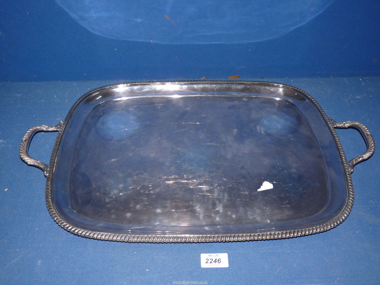 A large plated Tray with rope twist effect edges and handles, 24" x 15".