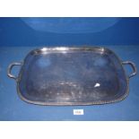 A large plated Tray with rope twist effect edges and handles, 24" x 15".