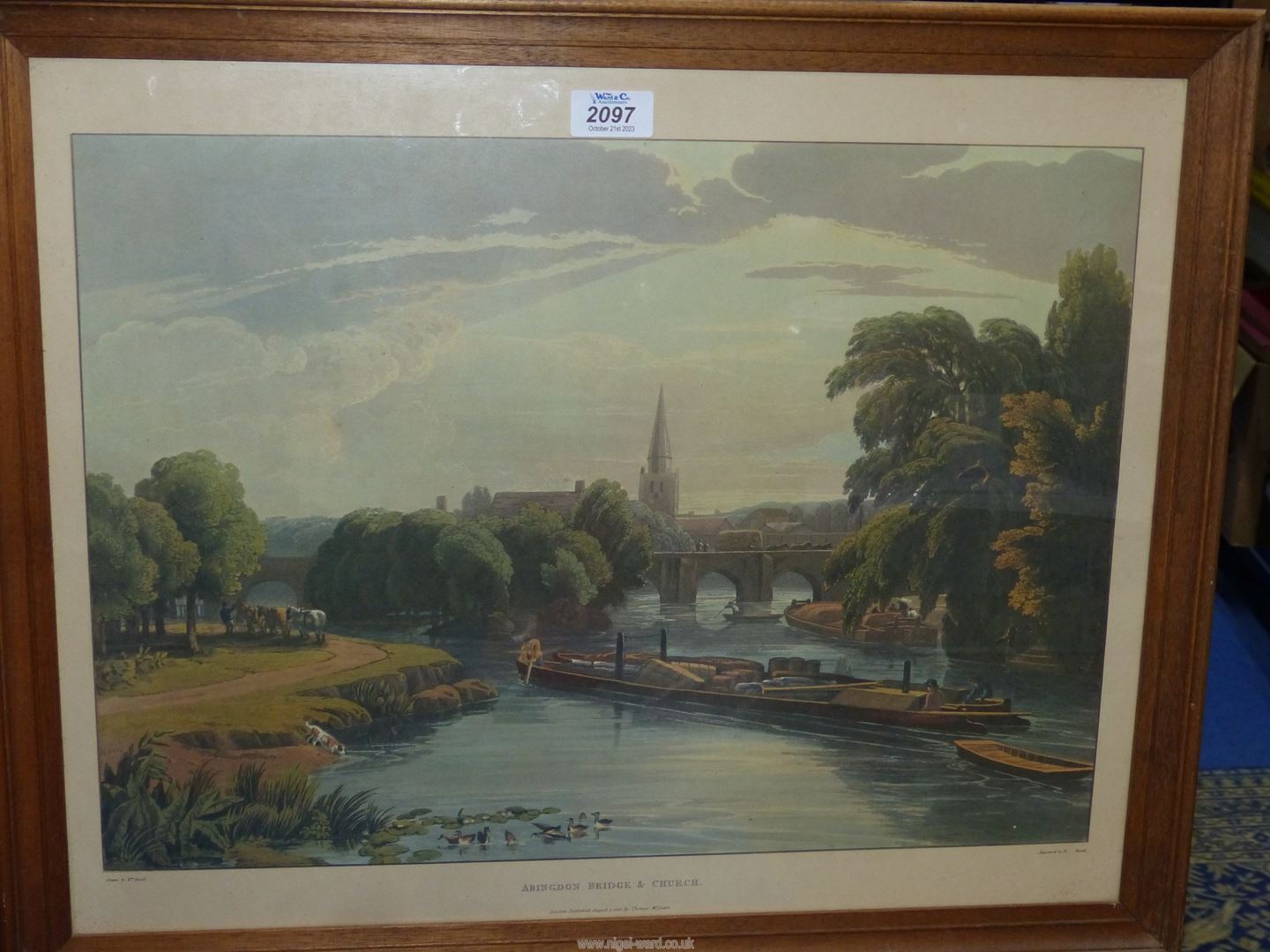 A pair of framed Engravings, Abingdon Bridge and Church, Abingdon and Caversham Bridge, Reading. - Image 2 of 3