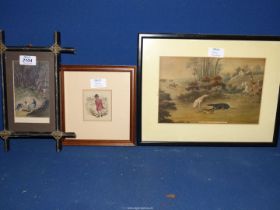 Three framed hunting pictures to include 'Hare Coursing' published by R.