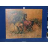 A Print of 'Rode Paarden' by Le Ba Dang, mounted on board, printed by Verkerke, 2' 4 1/2" x 1' 11".