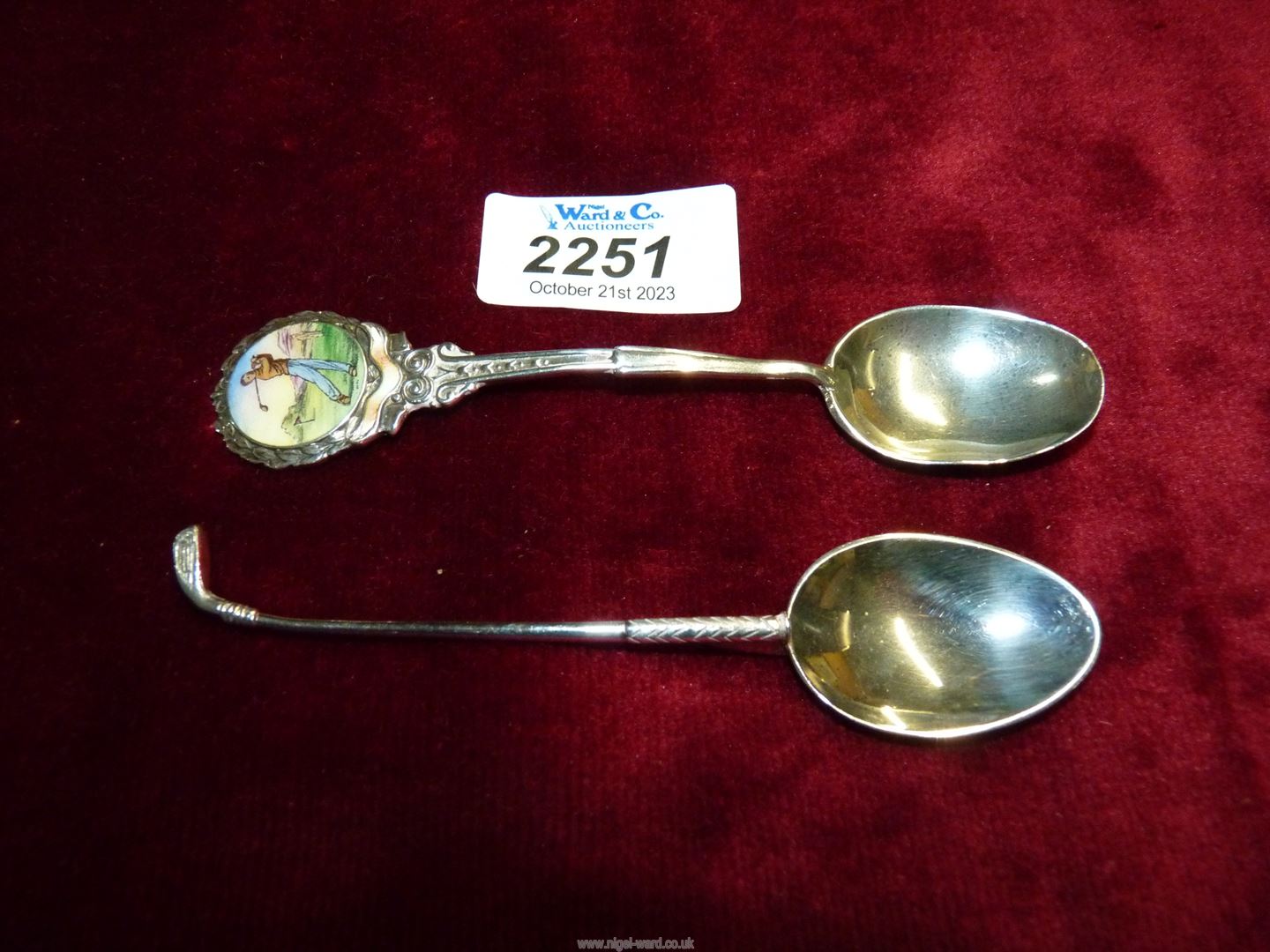 Two silver golfing Teaspoons, Birmingham 1931 and 1997.