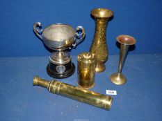 A small quantity of metals including brass vase, brass telescope a/f.