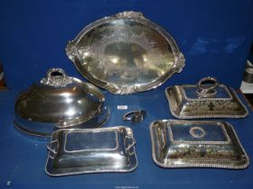 Three entree dishes - one pair by Joseph Rodgers & Son Sheffield (one a/f) plus a domed meat cover