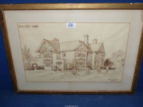 A Pen & Ink depiction of Arts & Crafts style house 'Stanningfield Suffolk', architect W.A.