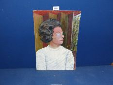 An unframed original Oil on board by Welby Skinner, verso portrait of his wife Connie,