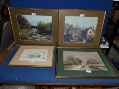 Four framed prints including a winter print by George Baker,