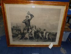 A large framed engraving "Huntsman and Hounds" engraved by T Oldman Barlow after the painting by