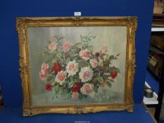 A gilt framed Oil on canvas of still life of Roses, signed and dated lower right A. Nikolsky 1968.