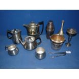 A quantity of EPNS and stainless steel including Walker & Hall cocktail shaker, ice bucket, teapot,