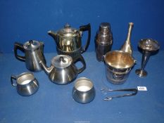 A quantity of EPNS and stainless steel including Walker & Hall cocktail shaker, ice bucket, teapot,