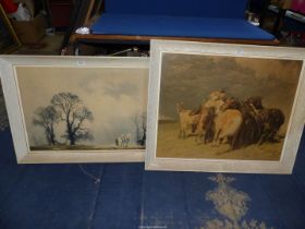 A large print on board by David Shepherd 'Winter Plough' and a large print on board 'Horses in a