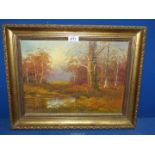 A framed Oil on canvas of an autumnal wood scene, signed lower left indistinct 'Kingswood',