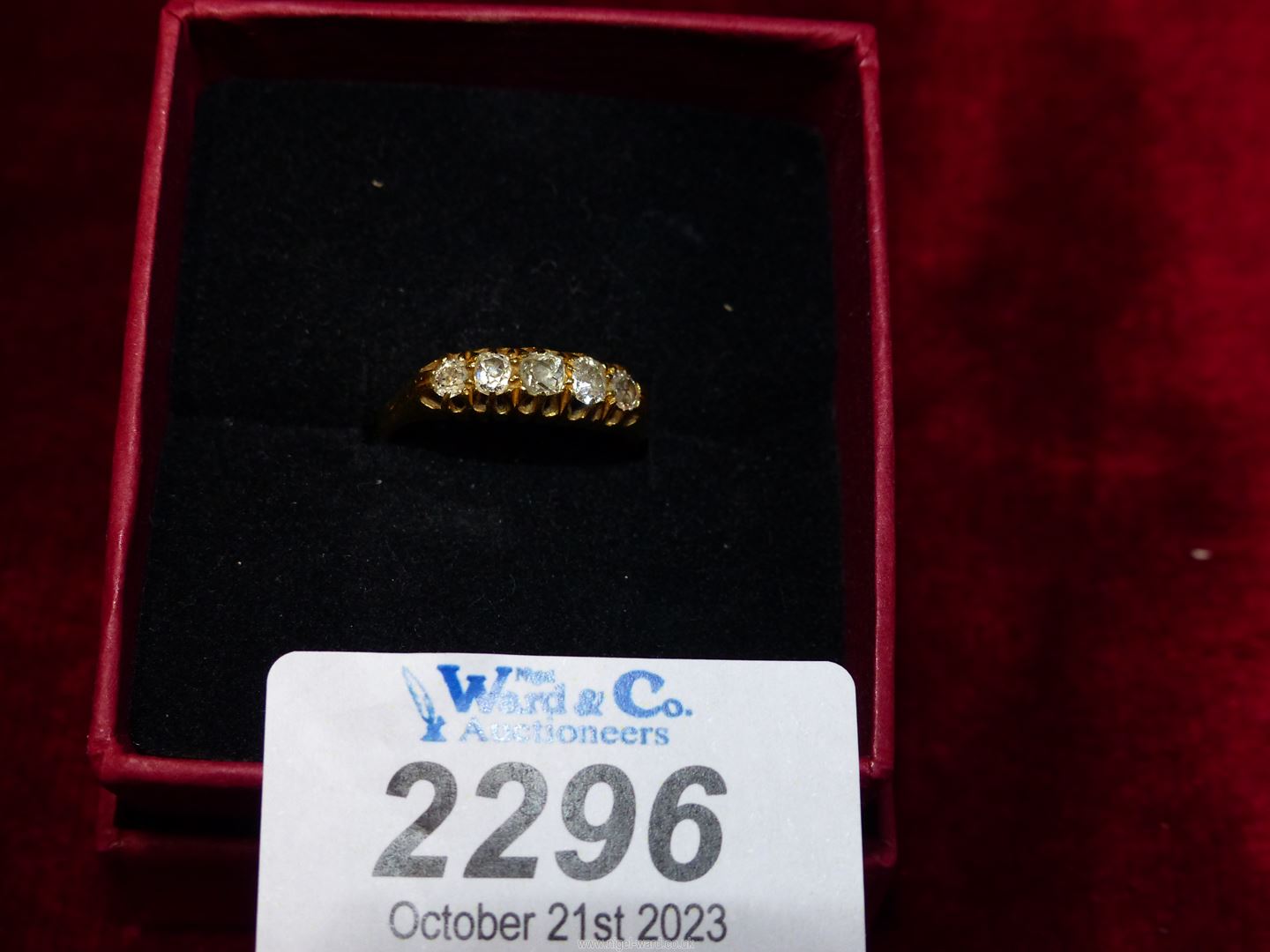 An 18ct gold Engagement ring set with five diamonds, London. Size M. - Image 2 of 2