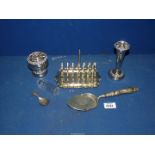 A silver plated Rose bowl and a Posy holder, 3" and 5 3/4" tall respectively,