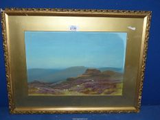 A framed and mounted Watercolour/gouache moorland scene by Herbert Tomlinson, 1' 10" x 1' 5".