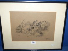 A framed and mounted print "The Boot Inn"[ Barnaby Rudge] initialed lower left, B.T.A.G.