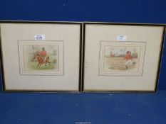 Two framed and mounted comical hunting themed Watercolours, both signed C. E.