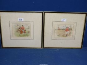 Two framed and mounted comical hunting themed Watercolours, both signed C. E.