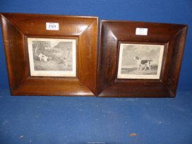 A wooden framed W. Cooper print titled 'Dog and Fox' published by J.