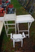 Small Child's chair, painted butlers tray and a bamboo stand.