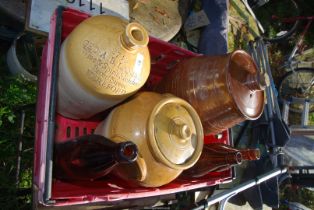 Old bottles and stoneware jars - including Flagon "Geo. A.B. Landon, Hereford".