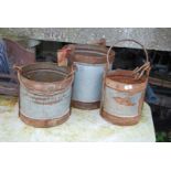 Three steel banded galvanised buckets - 1 large, 2 small.