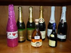 A quantity of alcohol to include; Sparking Perry, Asti Martini, Comte de Brismand, Champagne, etc.