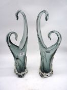 A pair of large, heavy mid 20th century Czechoslovakian glass vases,