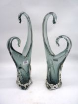 A pair of large, heavy mid 20th century Czechoslovakian glass vases,