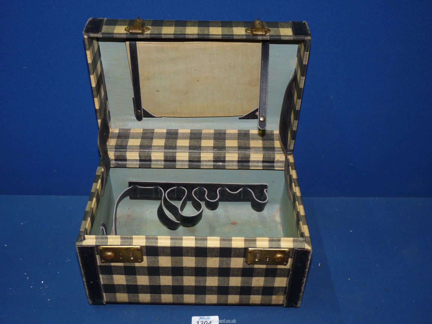 A vintage vanity Case in black and white gingham, 12'' wide x 10 1/2" high x 8'' deep. - Image 2 of 2