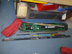 A quantity of fishing rods including three Shakespeare telescopic rods :'Bounty',