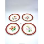 A set of four hand-painted Plates with botanic designs including Wild Rose, Double Anemone, etc.