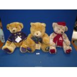 Three Harrods Christmas Teddy Bears; 2000, 1999 and Highland 1994.