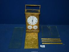 An impressive quality gilt/brass cased mantel clock for restoration having a three-train spring-