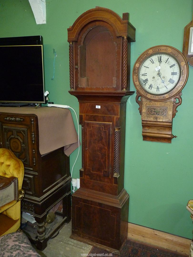 A Mahogany long-case clock Case having intricate light and dark-wood stringing,