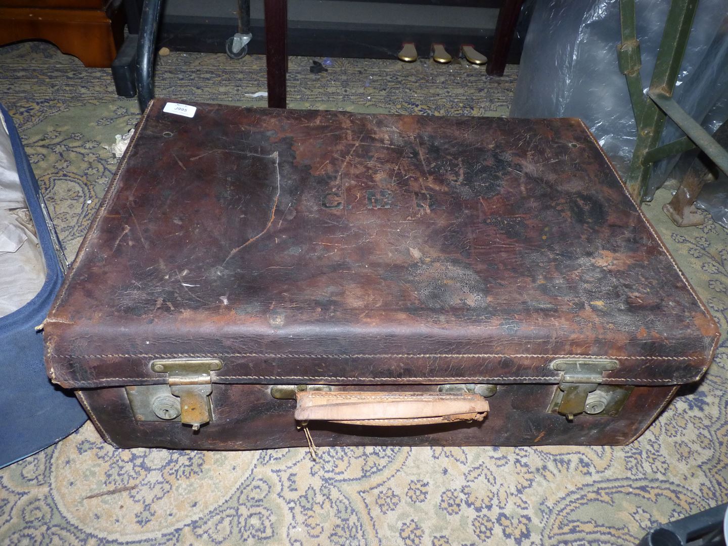 An old blue suitcase and brown leather suitcase belonging to Guy Montague Butler, - Image 4 of 5