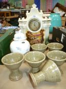 An Aynsley Wild Orchard ginger jar (chip to rim), boxed, large china mantle clock,