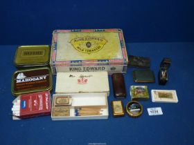 A King Edward cigar box and smoking related items to include six antique match safes,